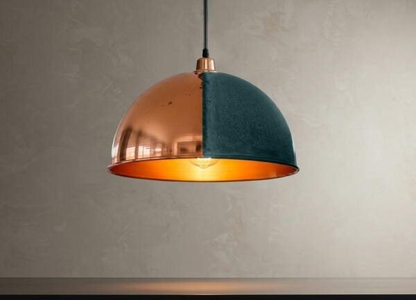 Two-Tone Copper and Teal Dome Pendant