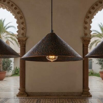 Handcrafted Patina Copper Dome Pendant Light: Rustic Moroccan Lighting