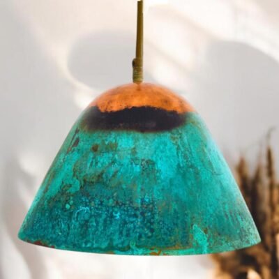 Handmade Sets of Green Patina Copper Pendant Light, Hammered Kitchen Island Light Fixture, Oxidized Dome Ceiling Light, Rustic Pendant Lamp