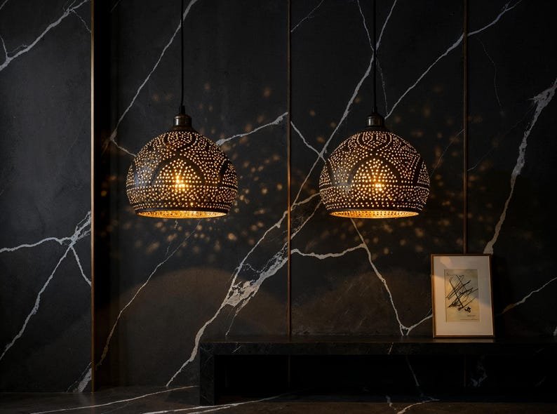 Handmade Hammered Copper Pendant Light: Moroccan Boho Chandelier