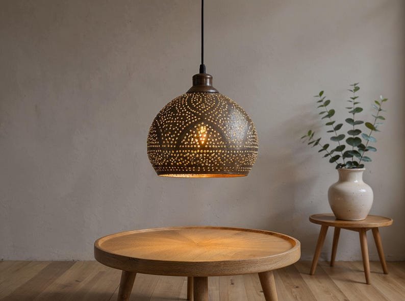 Handmade Hammered Copper Pendant Light: Moroccan Boho Chandelier