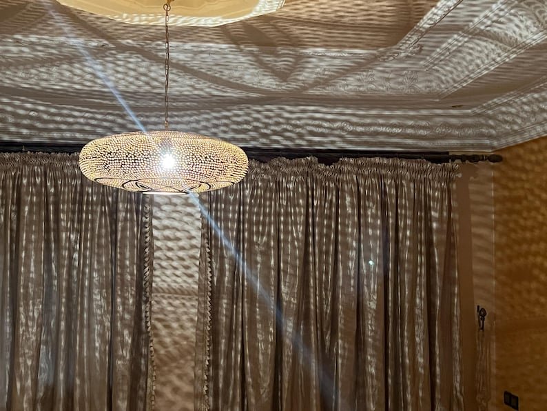 Handcrafted Moroccan Brass Pendant Light - Ornamental Vintage Lamp with Ethnic Bohemian Design, Perfect for Exotic Ambient Lighting Décor