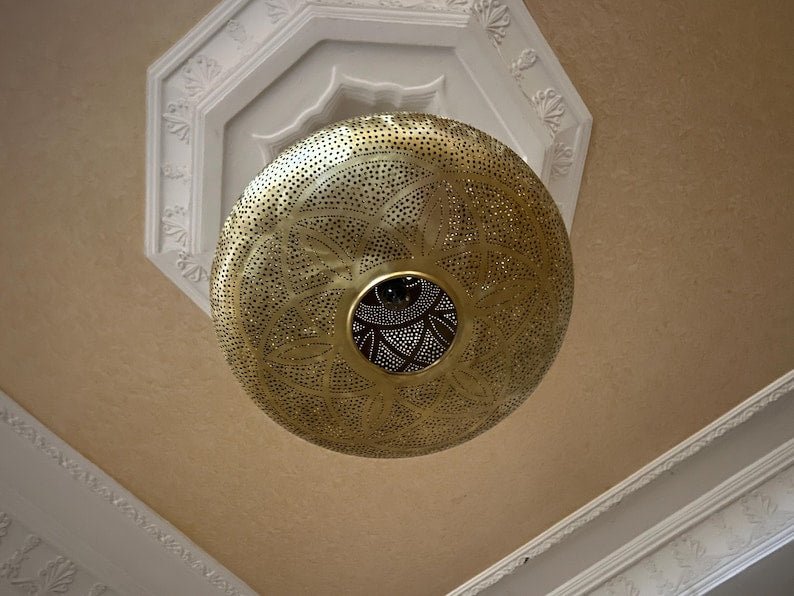 Handcrafted Moroccan Brass Pendant Light - Ornamental Vintage Lamp with Ethnic Bohemian Design, Perfect for Exotic Ambient Lighting Décor