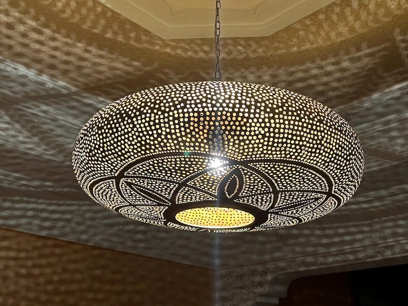 Handcrafted Moroccan Brass Pendant Light - Ornamental Vintage Lamp with Ethnic Bohemian Design, Perfect for Exotic Ambient Lighting Décor