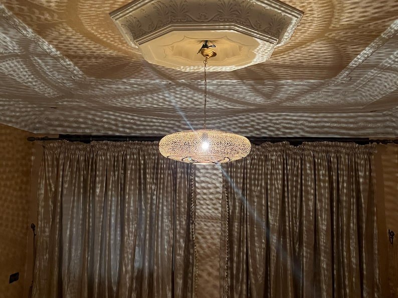 Handcrafted Moroccan Brass Pendant Light - Ornamental Vintage Lamp with Ethnic Bohemian Design, Perfect for Exotic Ambient Lighting Décor