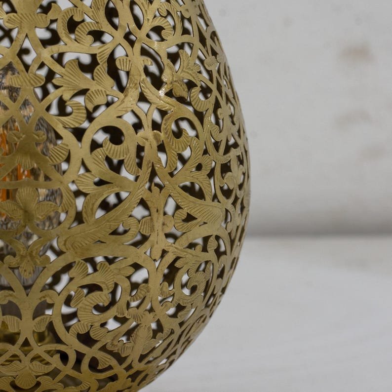 Unlacquered Brass Table Pierced Table Light, Bedside Lamp, Perforated Base Lamp | Duty-Free