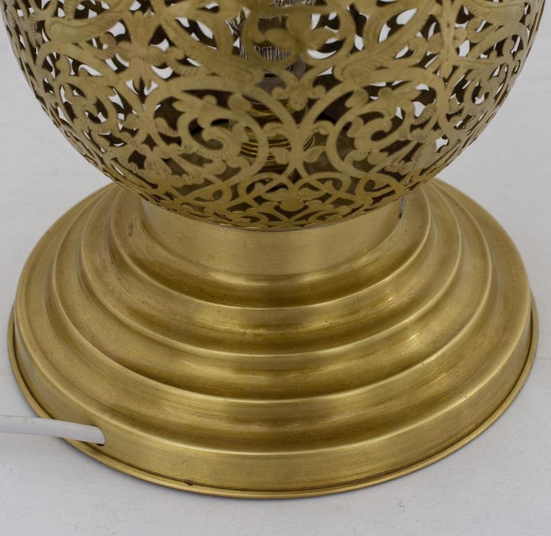 Unlacquered Brass Table Pierced Table Light, Bedside Lamp, Perforated Base Lamp | Duty-Free