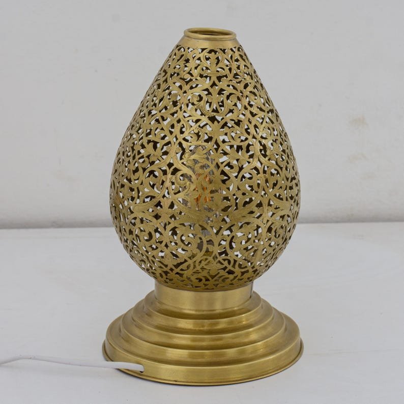 Unlacquered Brass Table Pierced Table Light, Bedside Lamp, Perforated Base Lamp | Duty-Free