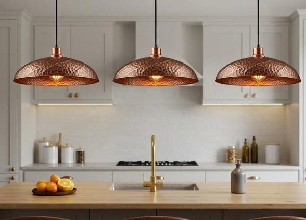 Set of 3 Hammered Copper Dome Pendant Lights