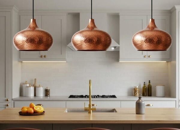 Set of 3 Hammered Copper Pendant Lights