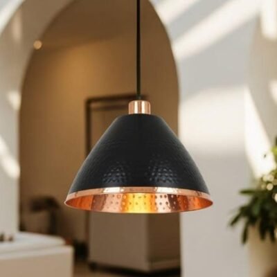 Handmade Black & Copper Cone Pendant Hammered Modern Ceiling Light