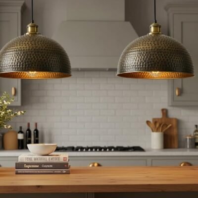 Handmade Moroccan Copper Pendant Light: Perforated Dome Lamp Shade