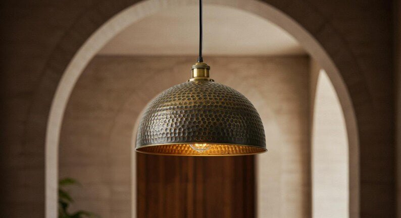 Handmade Moroccan Copper Pendant Light: Perforated Dome Lamp Shade