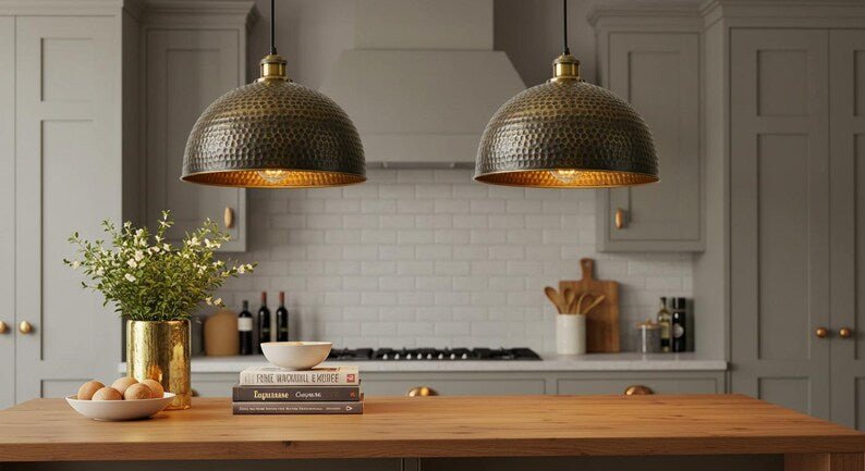 Handmade Moroccan Copper Pendant Light: Perforated Dome Lamp Shade