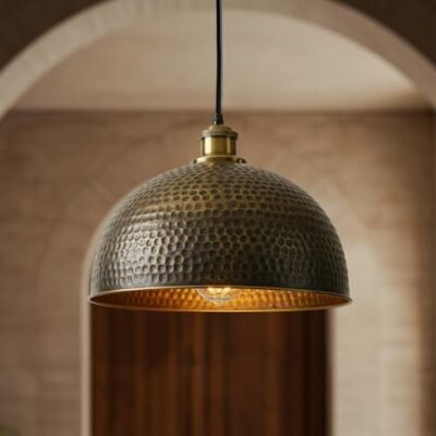 Handmade Moroccan Copper Pendant Light: Perforated Dome Lamp Shade
