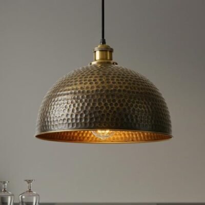 Handmade Moroccan Copper Pendant Light: Perforated Dome Lamp Shade