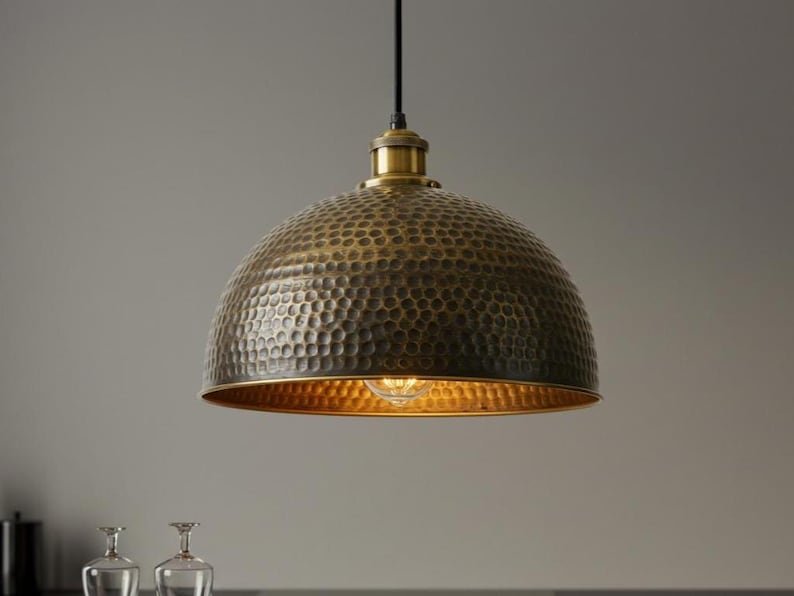 Handmade Moroccan Copper Pendant Light: Perforated Dome Lamp Shade