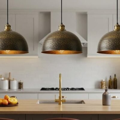 Set of 3 Hammered Brass Pendant Lights