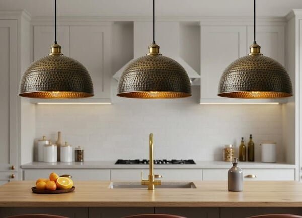 Set of 3 Hammered Brass Pendant Lights