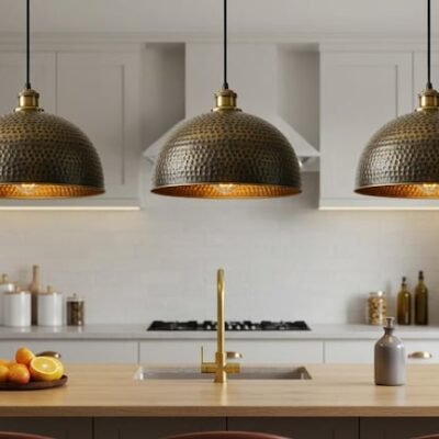 Handmade Moroccan Copper Pendant Light: Perforated Dome Lamp Shade