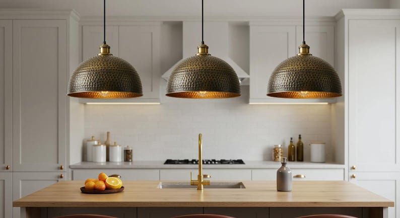 Handmade Moroccan Copper Pendant Light: Perforated Dome Lamp Shade