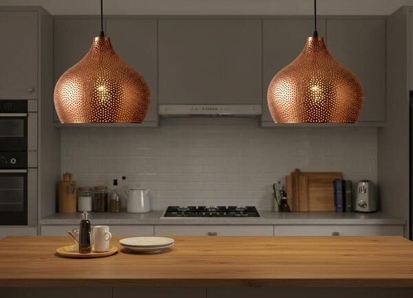 Perforated Copper Teardrop Pendant Light
