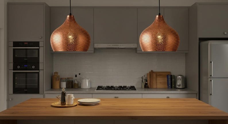 Copper Onion Pendant Light - Perforated Metal Teardrop Lamp - Moroccan Kitchen Fixture - Brass copper finish Copper Onion Pendant Light - Perforated Metal Teardrop Lamp - Moroccan Kitchen Fixture - Brass copper finish