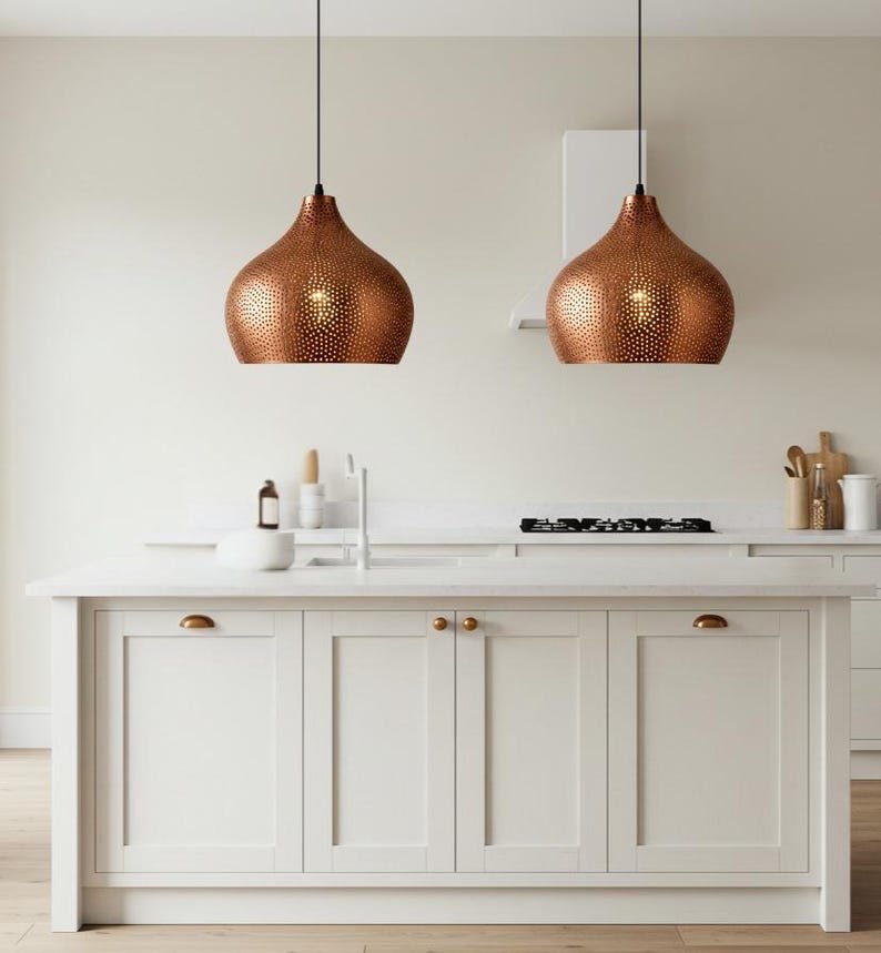 Copper Onion Pendant Light - Perforated Metal Teardrop Lamp - Moroccan Kitchen Fixture - Brass copper finish Copper Onion Pendant Light - Perforated Metal Teardrop Lamp - Moroccan Kitchen Fixture - Brass copper finish