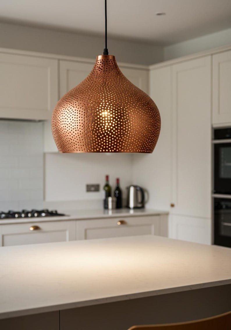 Copper Onion Pendant Light - Perforated Metal Teardrop Lamp - Moroccan Kitchen Fixture - Brass copper finish Copper Onion Pendant Light - Perforated Metal Teardrop Lamp - Moroccan Kitchen Fixture - Brass copper finish