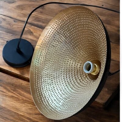 Black Brass Pendant Light – Pierced Dome Ceiling Lamp with Gold Interior