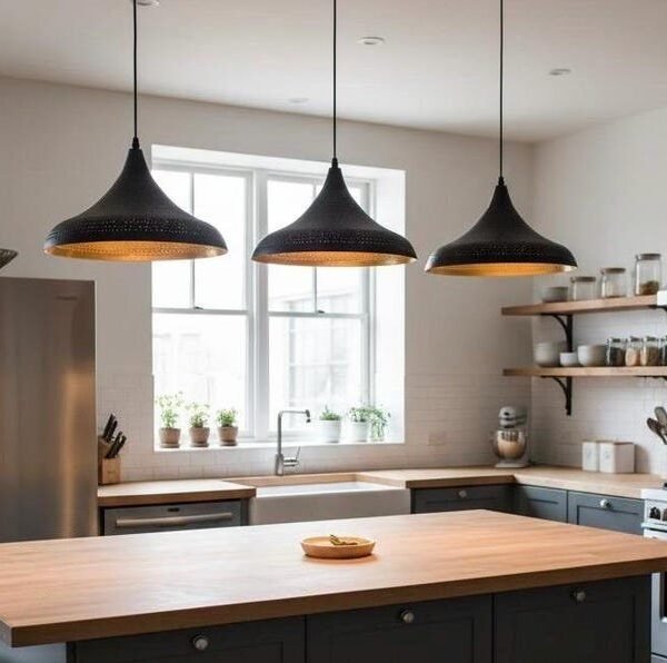 Set of 3 Modern Black Brass Pendant Lights for Kitchen Island