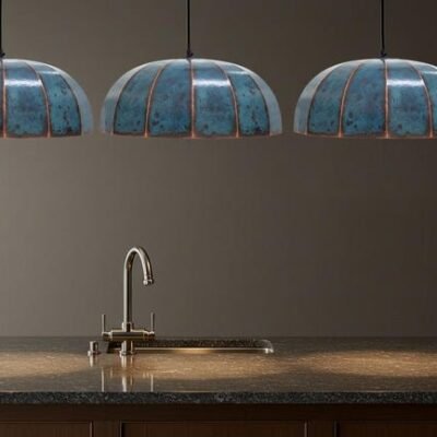 Handmade Copper Dome Pendant Light: Rustic Blue Patina Industrial Lamp