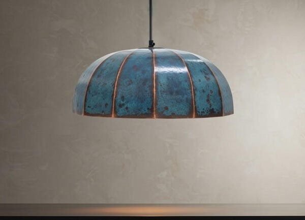 products-RusticBlue8 Blue Patina Copper Dome Pendant