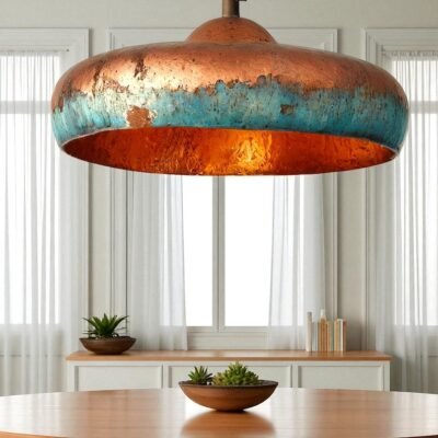 Handmade Blue Patina Copper Dome Pendant Light - Rustic Chandelier