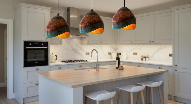 Handmade Copper Dome Pendant Light: Green Patina Rustic Farmhouse Lighting Handmade Copper Dome Pendant Light: Green Patina Rustic Farmhouse Lighting