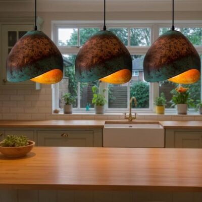 Handmade Copper Dome Pendant Light: Green Patina Rustic Farmhouse Lighting Handmade Copper Dome Pendant Light: Green Patina Rustic Farmhouse Lighting