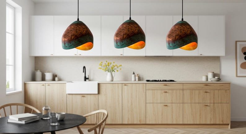 Handmade Copper Dome Pendant Light: Green Patina Rustic Farmhouse Lighting Handmade Copper Dome Pendant Light: Green Patina Rustic Farmhouse Lighting