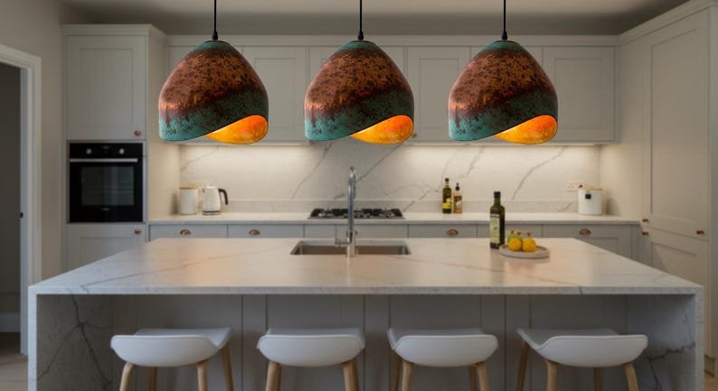 Handmade Copper Dome Pendant Light: Green Patina Rustic Farmhouse Lighting Handmade Copper Dome Pendant Light: Green Patina Rustic Farmhouse Lighting