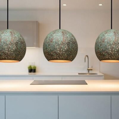 Green Patina Copper Dome Pendant Light: Rustic Farmhouse Lighting