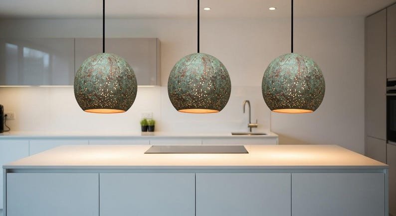 Green Patina Copper Dome Pendant Light: Rustic Farmhouse Lighting