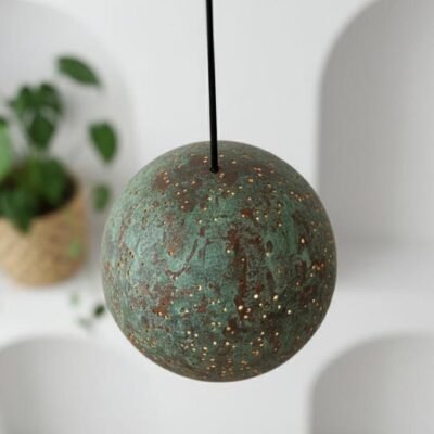 Green Patina Copper Dome Pendant Light: Rustic Farmhouse Lighting