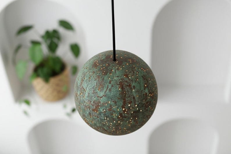 Green Patina Copper Dome Pendant Light: Rustic Farmhouse Lighting