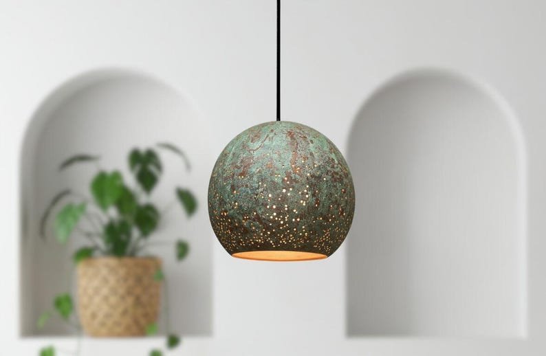 Green Patina Globe Pendant Light Rustic Ceiling Lamp