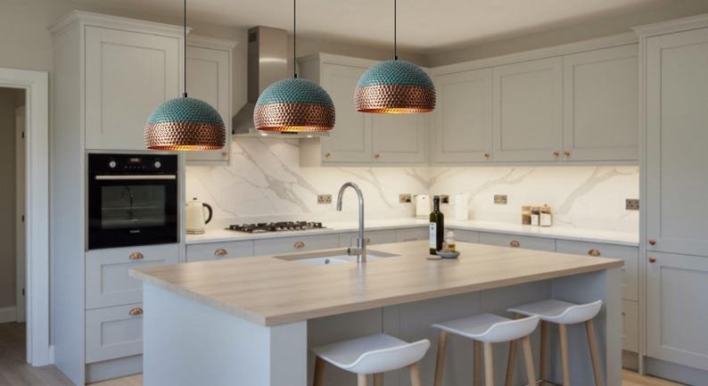 Handmade Oxidized Copper Dome Pendant Light: Rustic Green Patina Handmade Oxidized Copper Dome Pendant Light: Rustic Green Patina