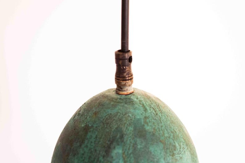 Oxidized Copper Dome Pendant Light: Rustic Green Patina Farmhouse Lighting