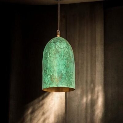 Oxidized Copper Dome Pendant Light: Rustic Green Patina Farmhouse Lighting