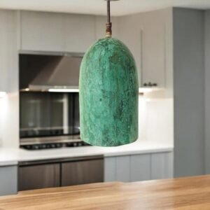 Green Patina Copper Bell Pendant Light Handmade Oxidized Farmhouse Lamp