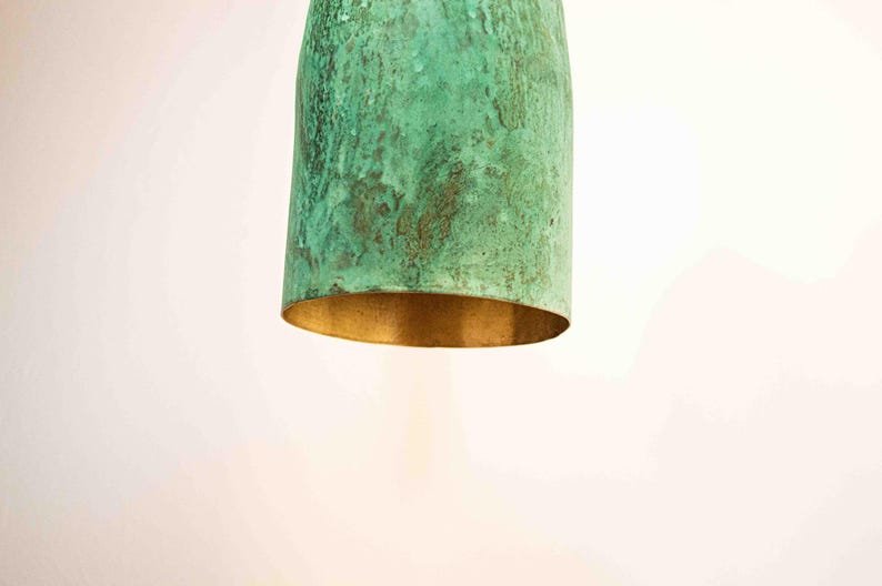 Oxidized Copper Dome Pendant Light: Rustic Green Patina Farmhouse Lighting