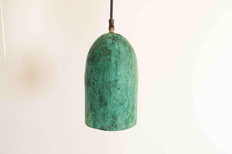 Oxidized Copper Dome Pendant Light: Rustic Green Patina Farmhouse Lighting