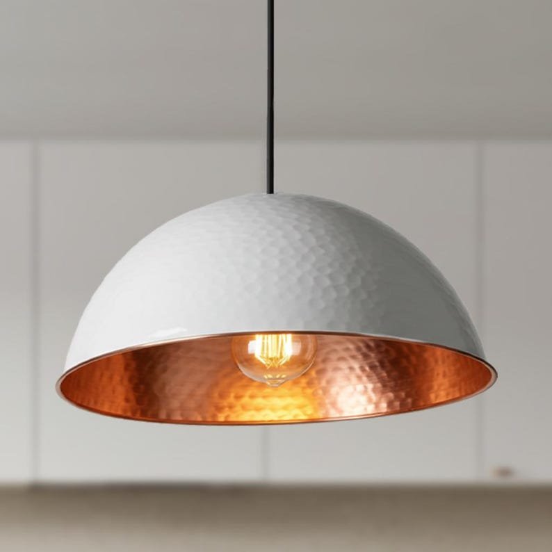 Handmade Copper Dome Pendant Light: Rustic Industrial Lighting